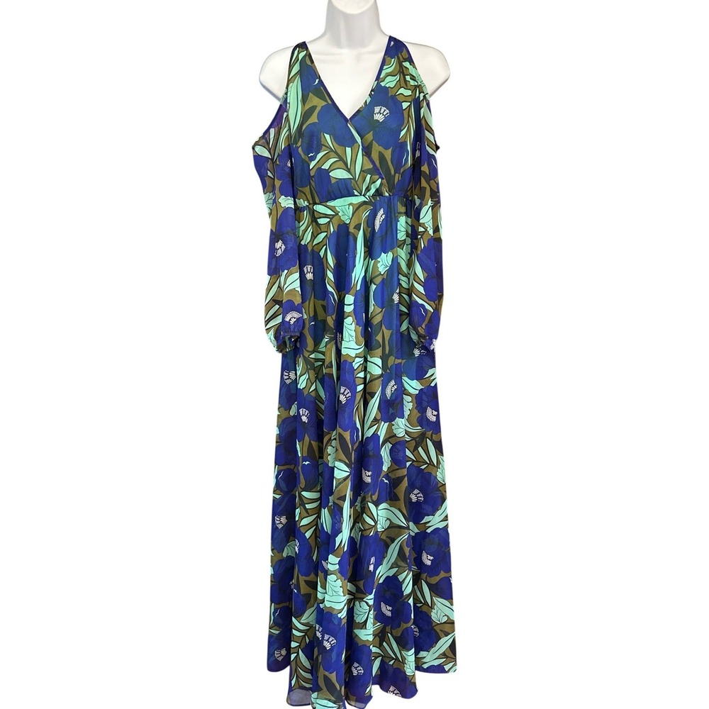 Judith March Maxi Dress Floral Cold Shoulder Bohemian Tropical Resortwear Flowy